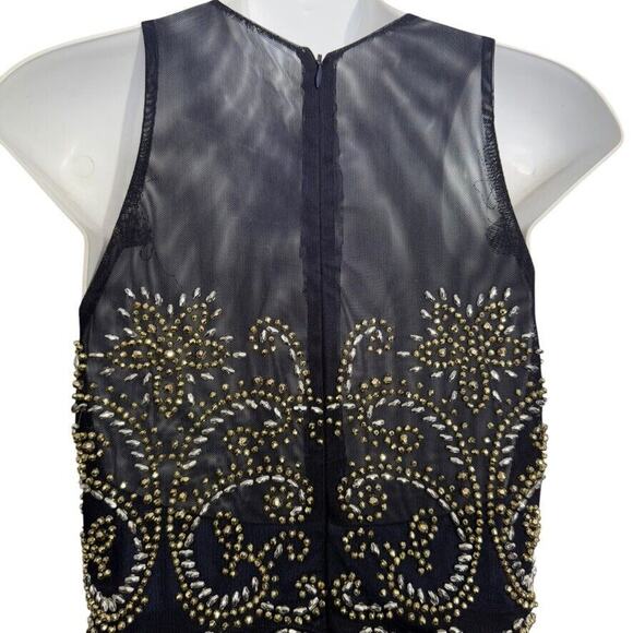 Cachet Womens Formal Beaded Illusion Neck USA Made Y2K Navy Dress Long sz 4 - Picture 13 of 15